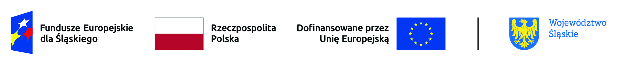 Loga: Fundusze Europejskie dla Śląskiego, Barwy Narodowe Rzeczpospolitej Polskiej, Dofinansowano przez Unię Europejską, Województwa śląskiego