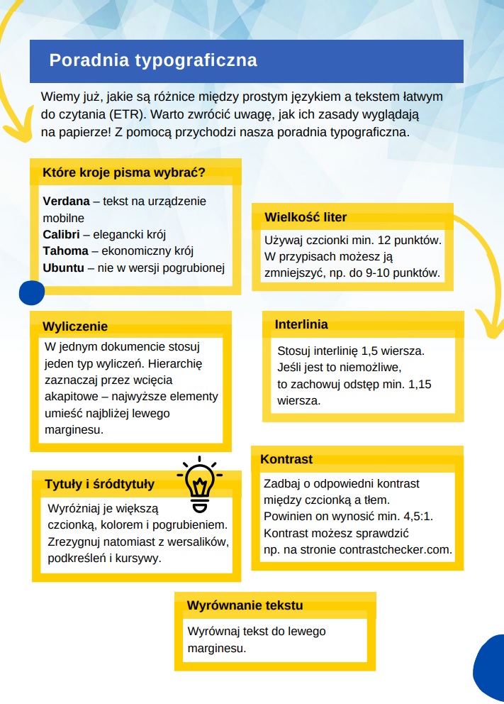 infografika z zasadami tekstu łatwego do czytania