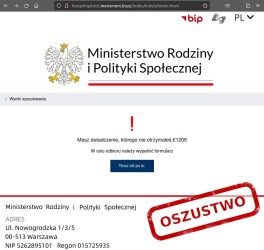 Obrazek dla: CERT Polska ostrzega przed oszustami podszywającymi się pod Ministerstwo Rodziny i Polityki Społecznej (MRiPS)